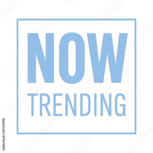 Now trending, a graphic design promoting the latest popular information. Modern flat vector sticker label with icon and badge style, transparent background