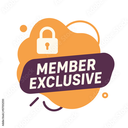 Member exclusive graphic with padlock indicating restricted access. Modern flat vector sticker label with icon and badge style, transparent background