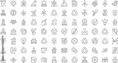 Line art icons representing environmental conservation and renewable energy
