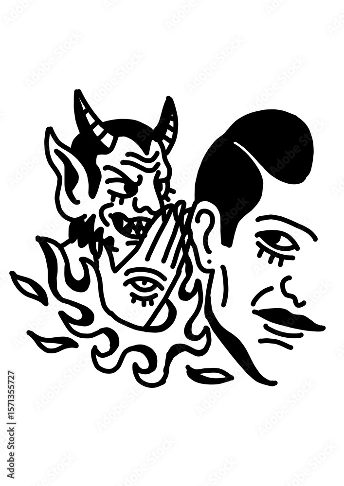 Fototapeta premium Devil whispering temptation into a man's ear