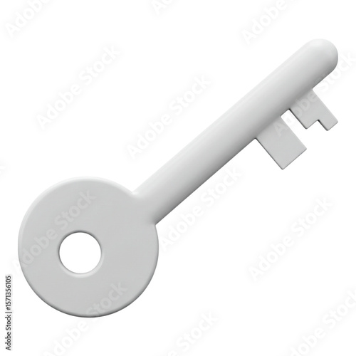 Simple white key with a round bow and a classic bit isolated on transparent background