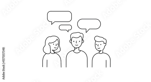 Hand drawn line vector illustration of people talking with speech bubbles for communication design