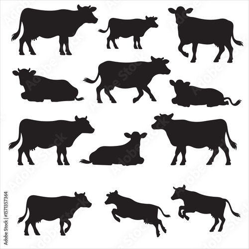 set of cow vector silhouettes for graphic resources