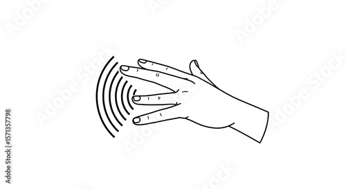Hand touching sound waves vector illustration - concept for technology and sensory interaction design