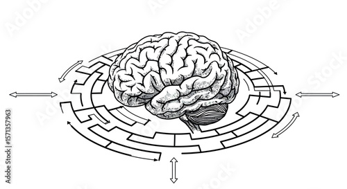Maze and brain concept vector illustration for creative problem solving and strategy design