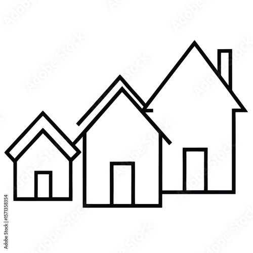 Three simple outline houses of varying sizes isolated on white background