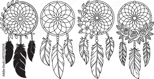 Decorative dream catchers with feathers and floral elements dreamcatcher leaves