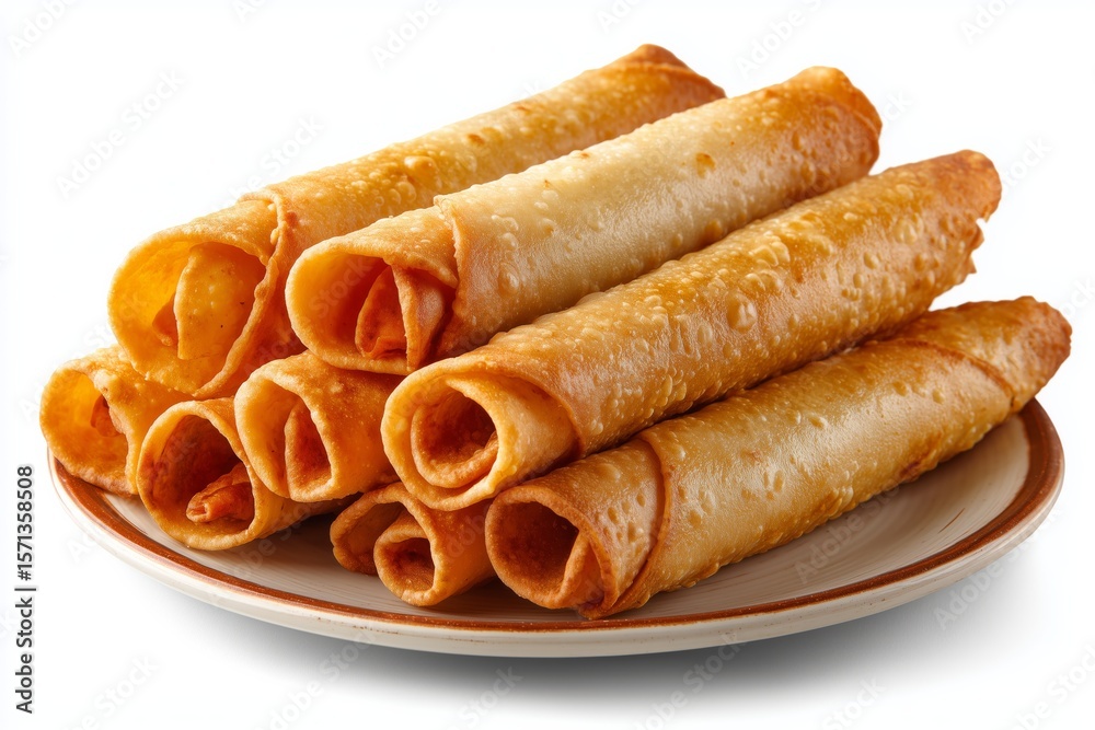 Delicious taquito platter with crispy golden rolls served on a neutral white background for a tempting culinary display of traditional Mexican snacks Delicious taquito platter with crispy golden rolls served on a neutral white background for a tempting culinary display of traditional Mexican snacks