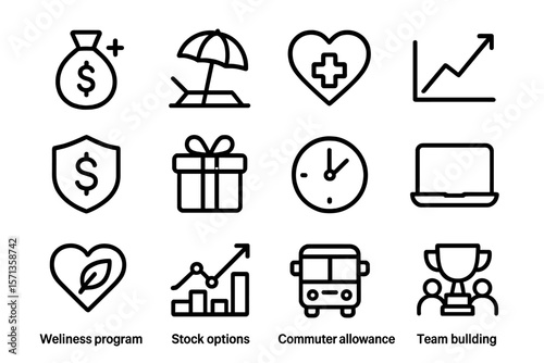 Business benefits icons vector illustration – line style design for corporate presentation and infographic