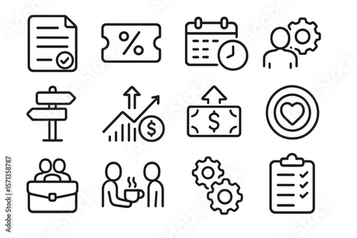 Business and finance icons vector illustration in line style for web and app design