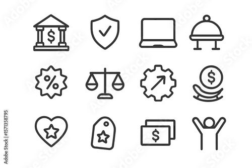 Financial and security icons vector illustration for web and print design in minimalist style