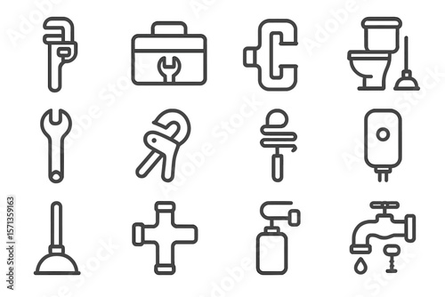 Plumbing tools and equipment line art vector illustration for design use