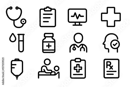 Medical icons vector illustration for healthcare design in flat minimalist style