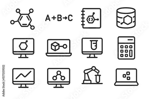 Science and technology icons vector illustration for educational design in line style