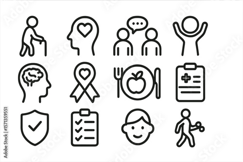 Health and wellness icons vector illustration for posters and design