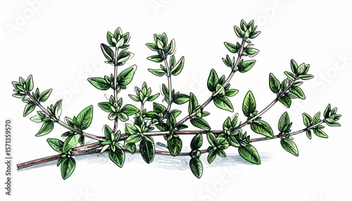 Wallpaper Mural Detailed Illustration of Thyme Herb Branch Torontodigital.ca