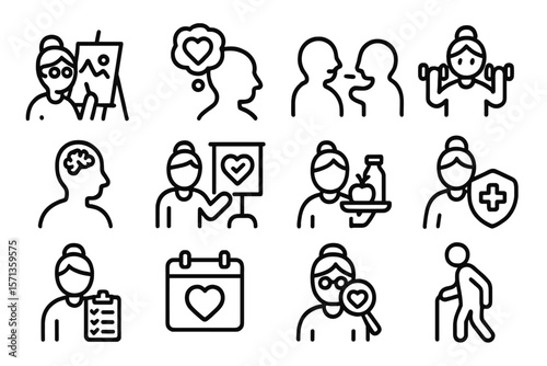 Self-care and well-being vector illustration in line art style for healthcare and personal growth designs