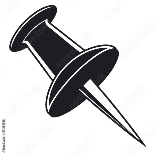 Black pushpin isolated on white background