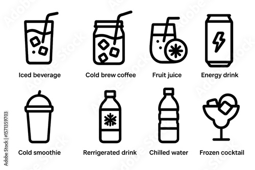 Beverage icon set vector illustration: drinks collection for menus and apps in line style