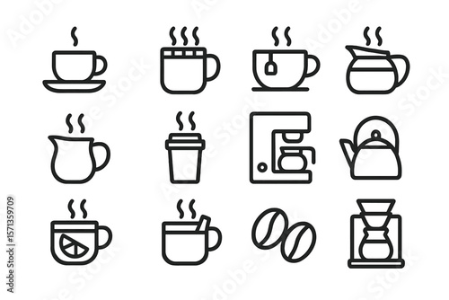 Coffee icons vector illustration in modern line style for menu design and cafe branding