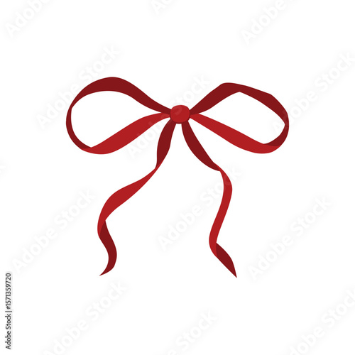 Red satin ribbons. Red ribbon with bows. Trendy hand drawn design for textiles, home decor, packaging. Vector bow and ribbon for Christmas gifts, Valentine's Day, birthday.Trendy cute girl accessories