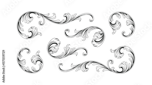 Elegant Vector Set: Decorative Floral Ornaments and Scroll Elements for Design Projects