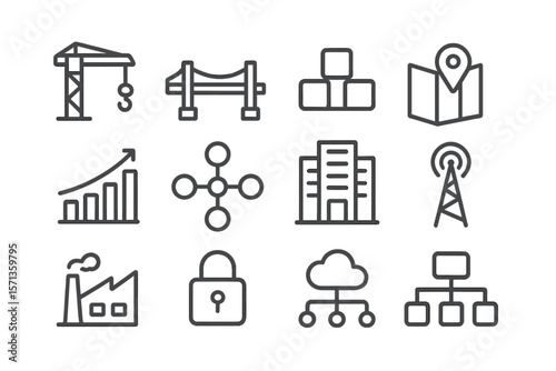 Industrial and technology icon set vector illustration for design projects