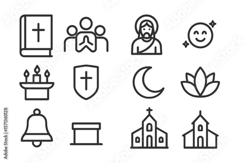 Religious symbols and community icons vector illustration | line art for spiritual design