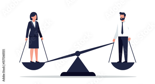 Gender equality concept vector illustration with business people on seesaw balance for workplace fairness design