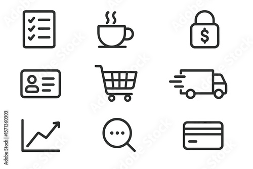 Business and commerce icons vector illustration for digital design in minimal style