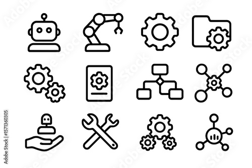 Technology and automation icons vector illustration for digital design projects
