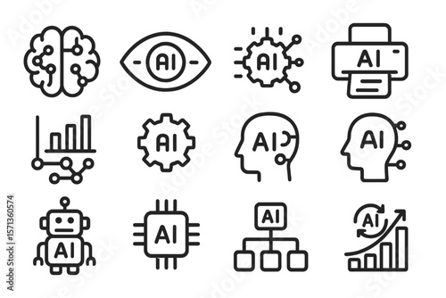 Artificial intelligence technology icons vector illustration for digital design and tech visualization