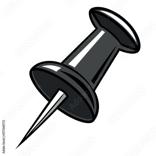 Black push pin isolated on white background
