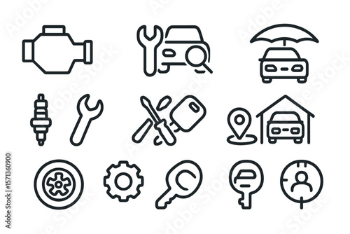 Automotive service and repair icons vector illustration for design and print projects