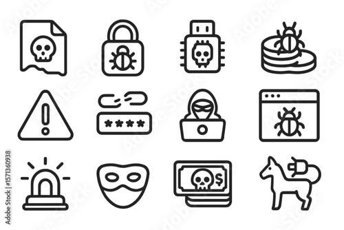 Cybersecurity threats vector illustration design for tech and security projects in modern line style