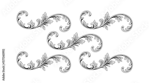 Vintage Ornate Scroll Design Elements - Floral Swirl Vector Art, Isolated on White