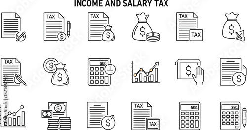 Income and salary tax icons representing financial planning and accounting