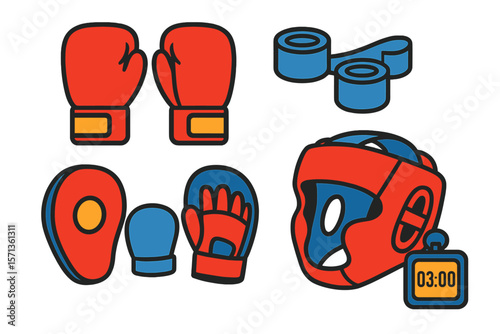 Boxing gear vector illustration for sports equipment, fitness training, and athletic design