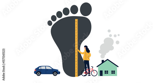 Environmental awareness vector illustration: measuring carbon footprint with ruler