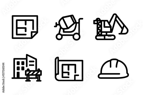 Construction and architecture line vector illustration for design and print projects