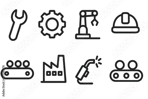 Industrial tools and machinery icons vector illustration for design and print