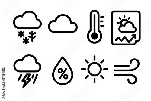Weather icons vector illustration for design projects in minimalist style