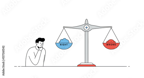 Ethical decision making concept vector illustration in line art style for thoughtful design projects