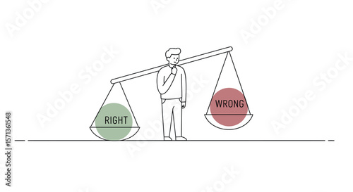 Ethical decision-making: line style vector illustration for moral balance concepts