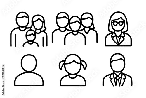 Family and business people icons vector illustration in minimalist line art style