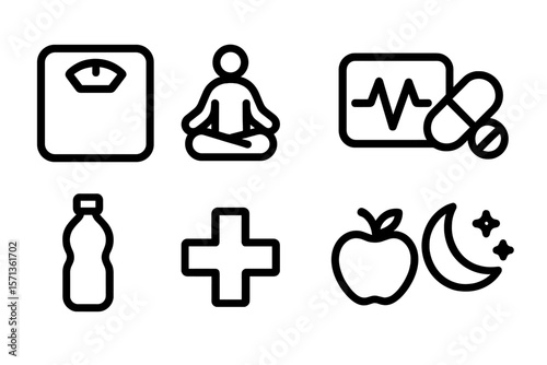 Vector illustration of healthy lifestyle icons: fitness, wellness, and nutrition concept for design