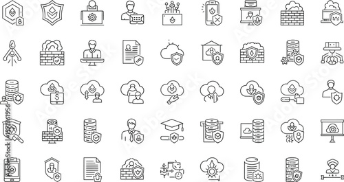 Collection of outline icons representing security and data protection themes