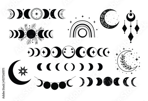 Celestial Moon Phases Vector Set