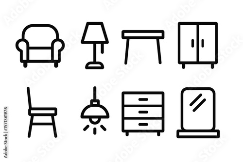 Minimalist furniture line icons vector illustration for interior design and decoration