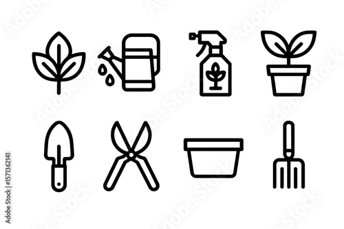 Garden tools outline vector illustration for nature and eco-friendly design projects